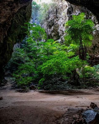Entering the first chamber of Phraya Nakhon Cave